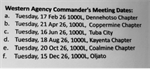 Western Agency Commander's Meeting Dates